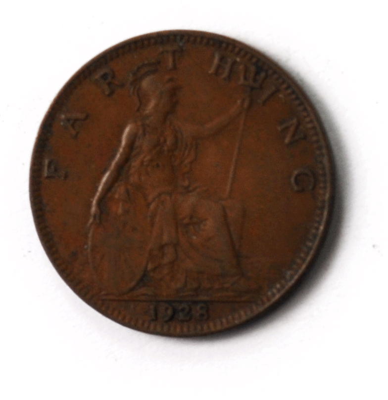 1928 1F Great Britain Farthing Bronze Coin