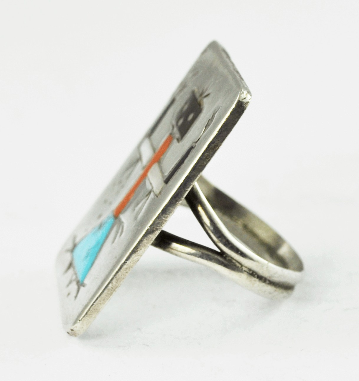 Sterling Rectangle Inlay Gan Dancer Domino Head Cocktail Ring 32mm Size 8