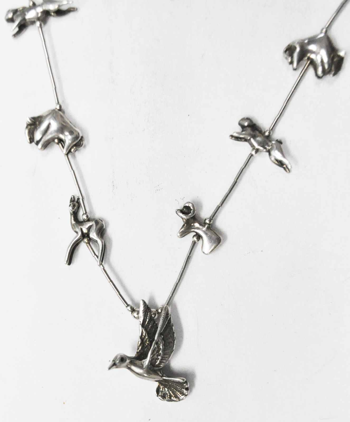 Sterling Silver Animals Fetish Beaded 30.5" Necklace 30mm Pendant