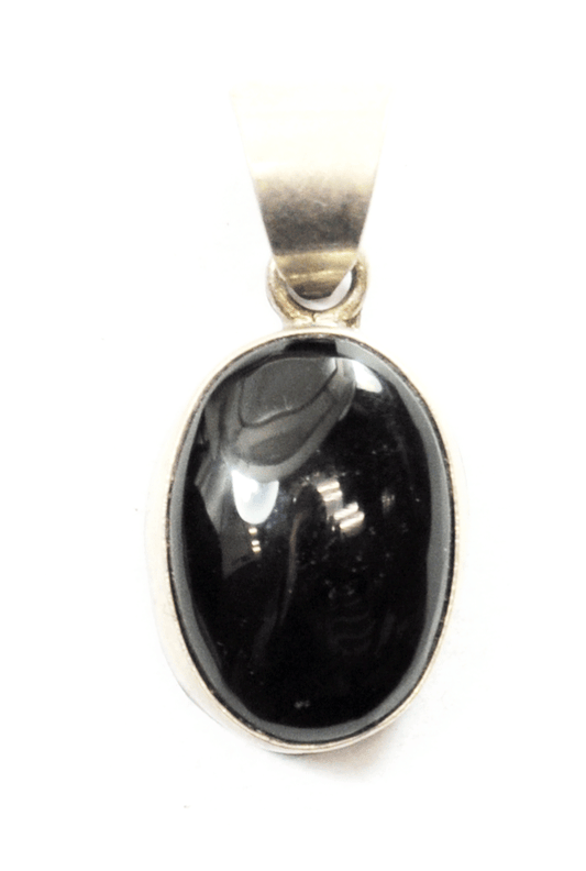 Sterling Mexico TV-41 Domed Black Oval Pendant Large Bale 1-3/4" x 19mm