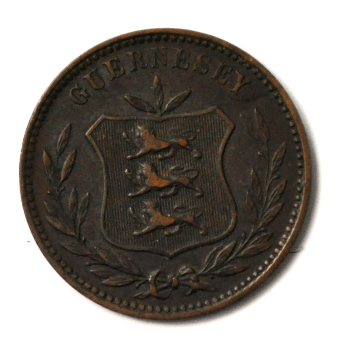 1889 H Guernsey One Doubles Bronze Coin KM# 10 Only 112,000 Minted