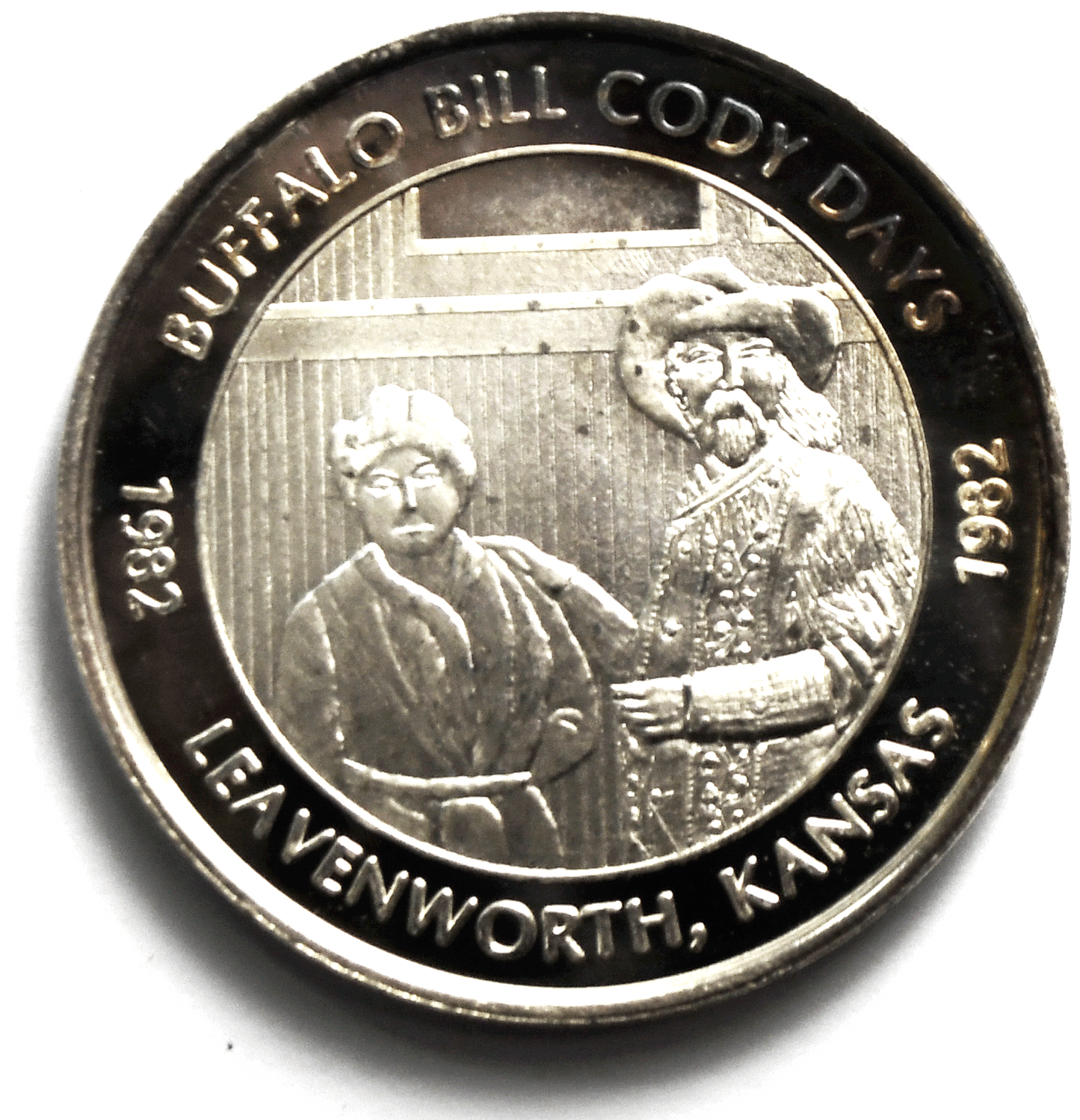 1982 Buffalo Bill Cody Days Leavenworth KS Proof 40mm 26.5g .999 Silver