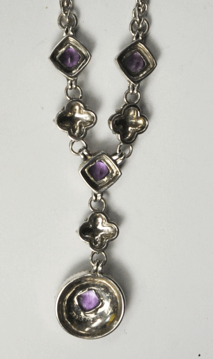 Sterling Silver 14k GTR Purple Amethyst 2" Dangle 4mm Necklace 17"