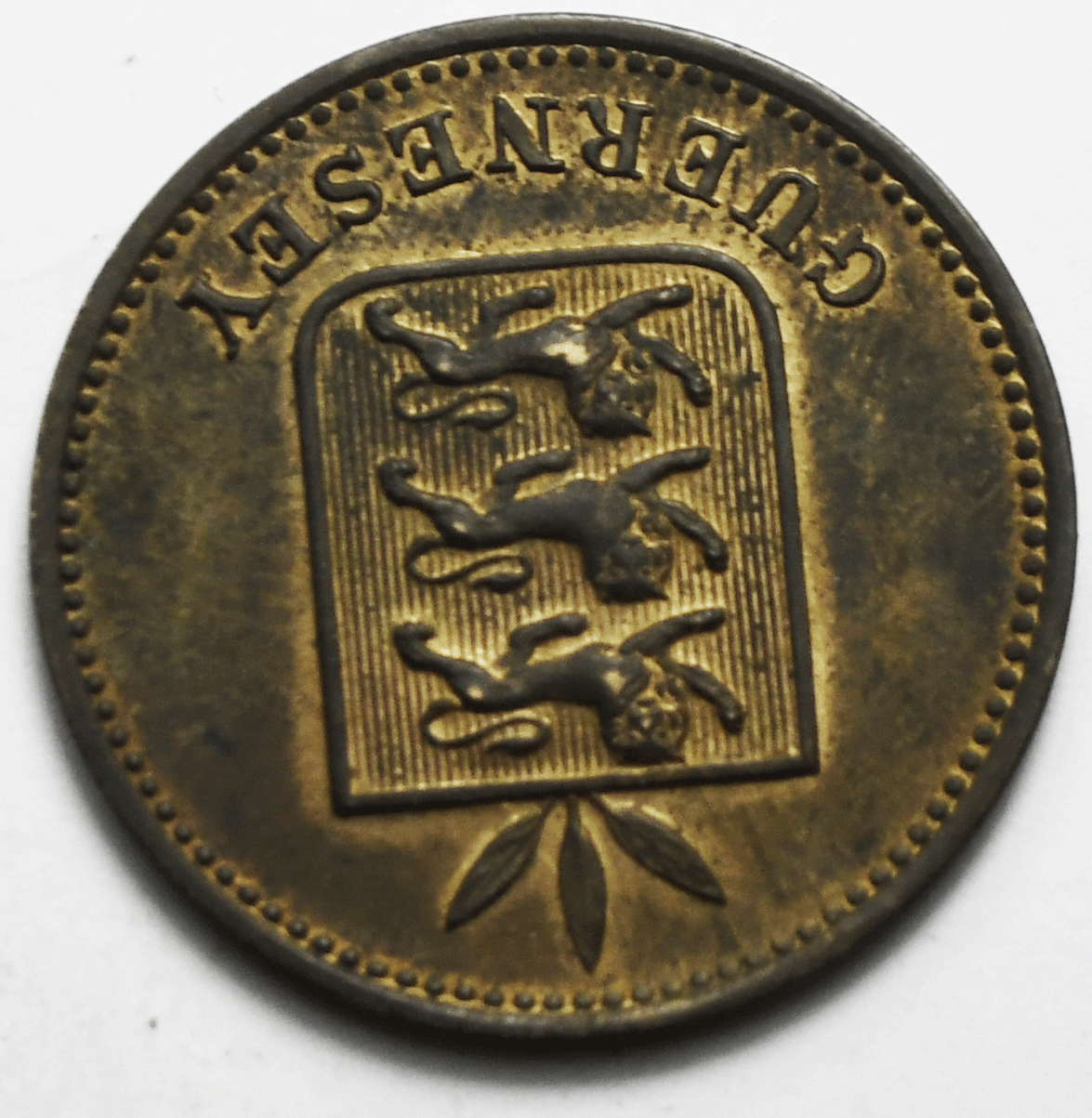 1889 H Guernsey Four Doubles Bronze Coin KM# 5 Only 104,000 Minted