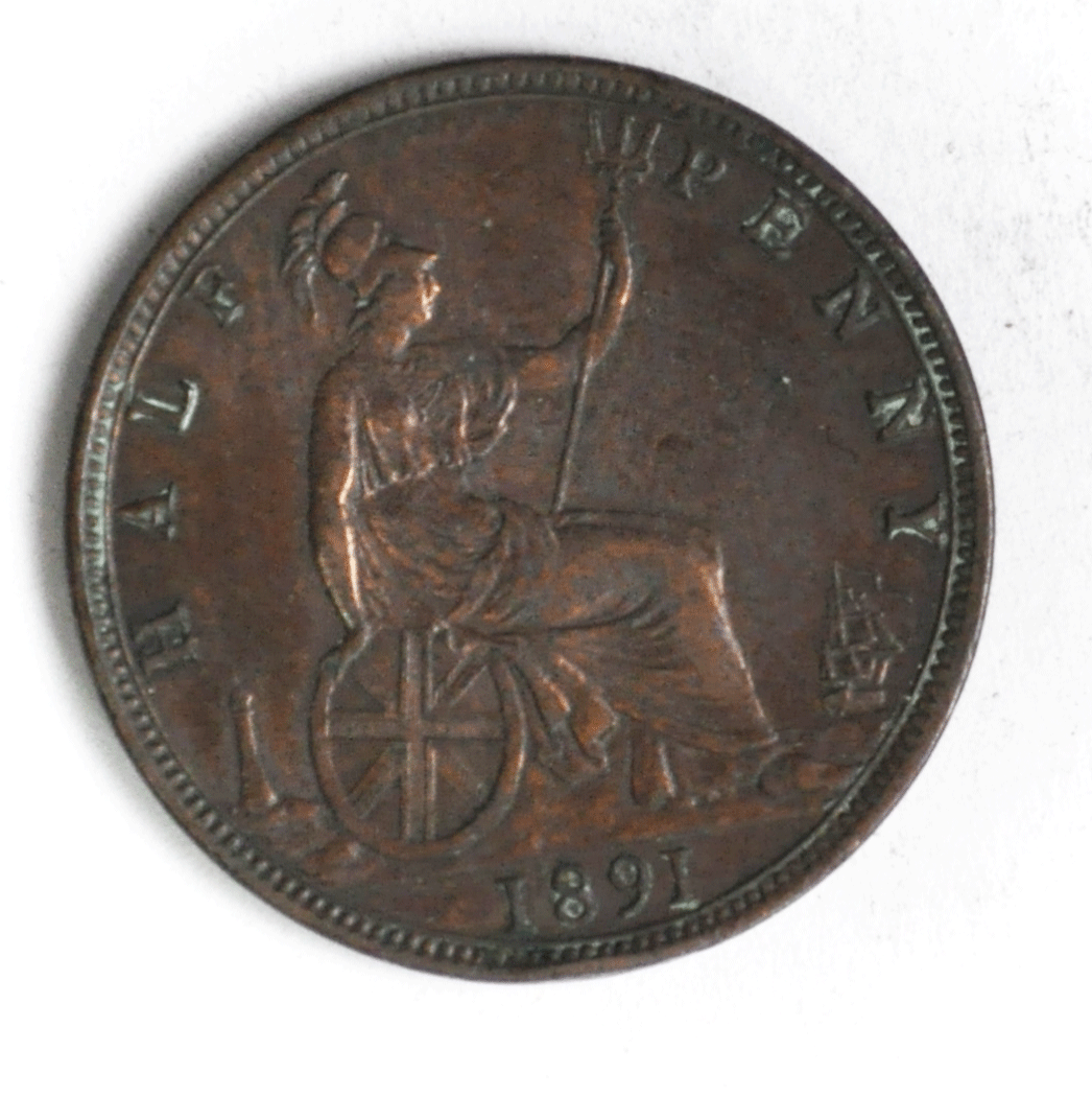 1891 Great Britain 1/2 Half Penny Bronze Coin KM# 754