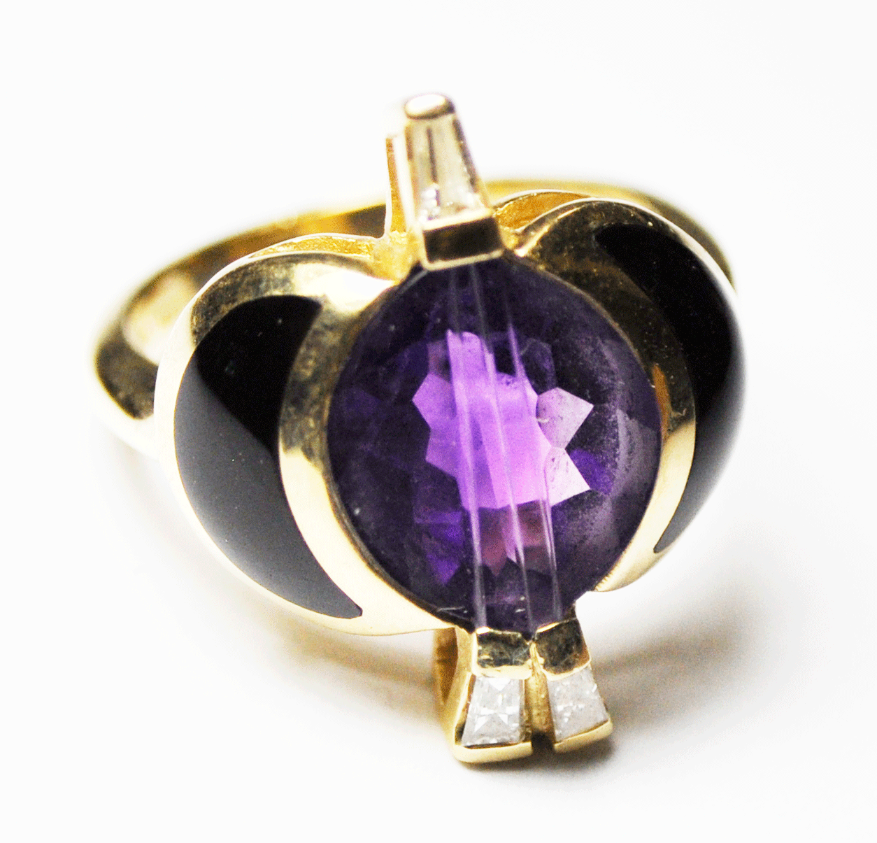 14k Yellow Gold Kabana Stepped Amethyst Diamond Elephant Ring 21mm Size 7