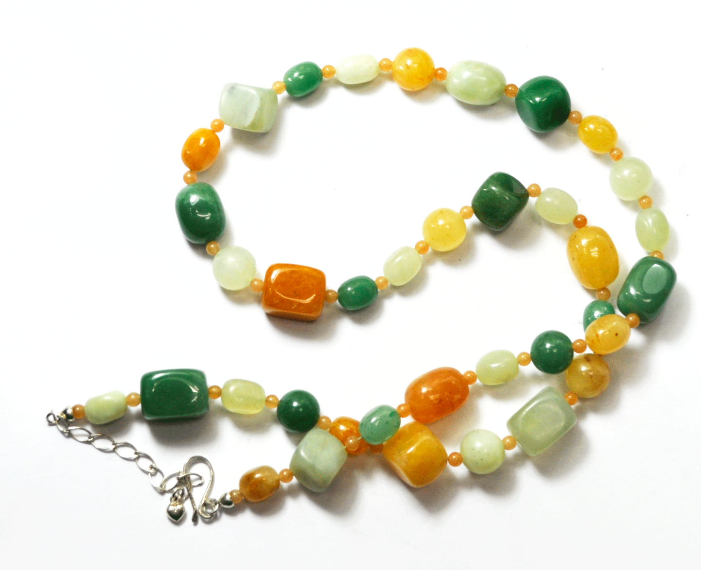 Sterling Silver Desert Rose Green Orange Bead Necklace 16mm 33" Heavy